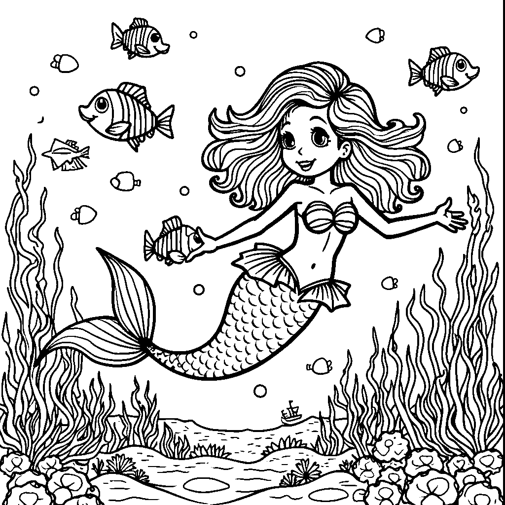 Mermaid Swimming with Fish Friends