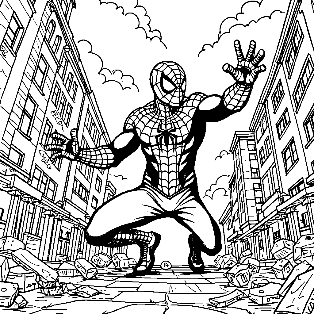 Spiderman swinging through New York