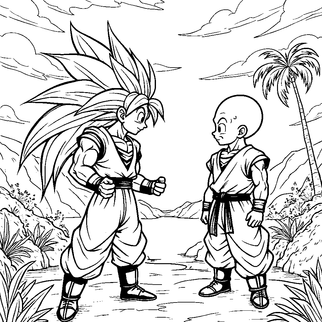 Goku and Krillin training on Master Roshi's island