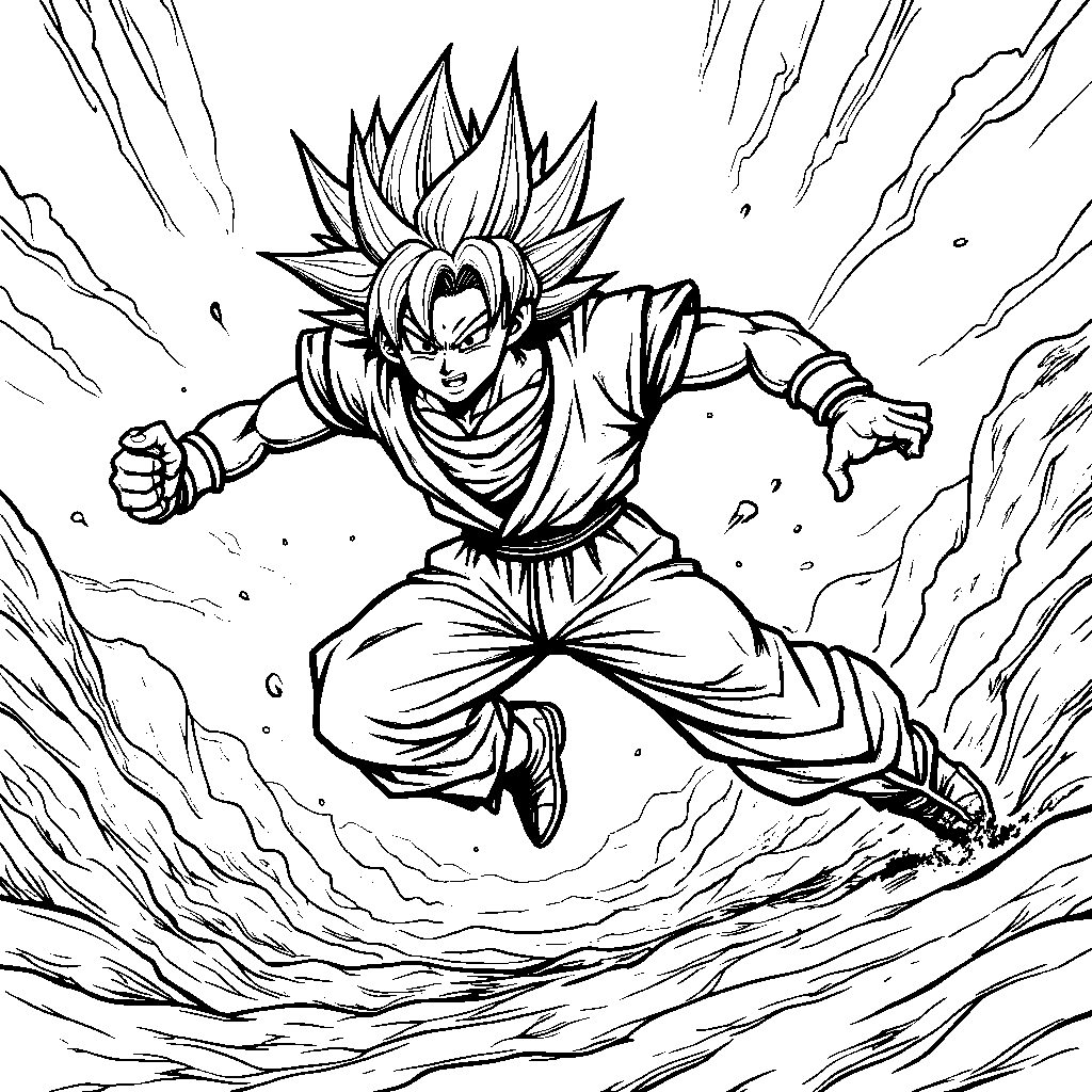 Goku dodging a laser attack with quick reflexes