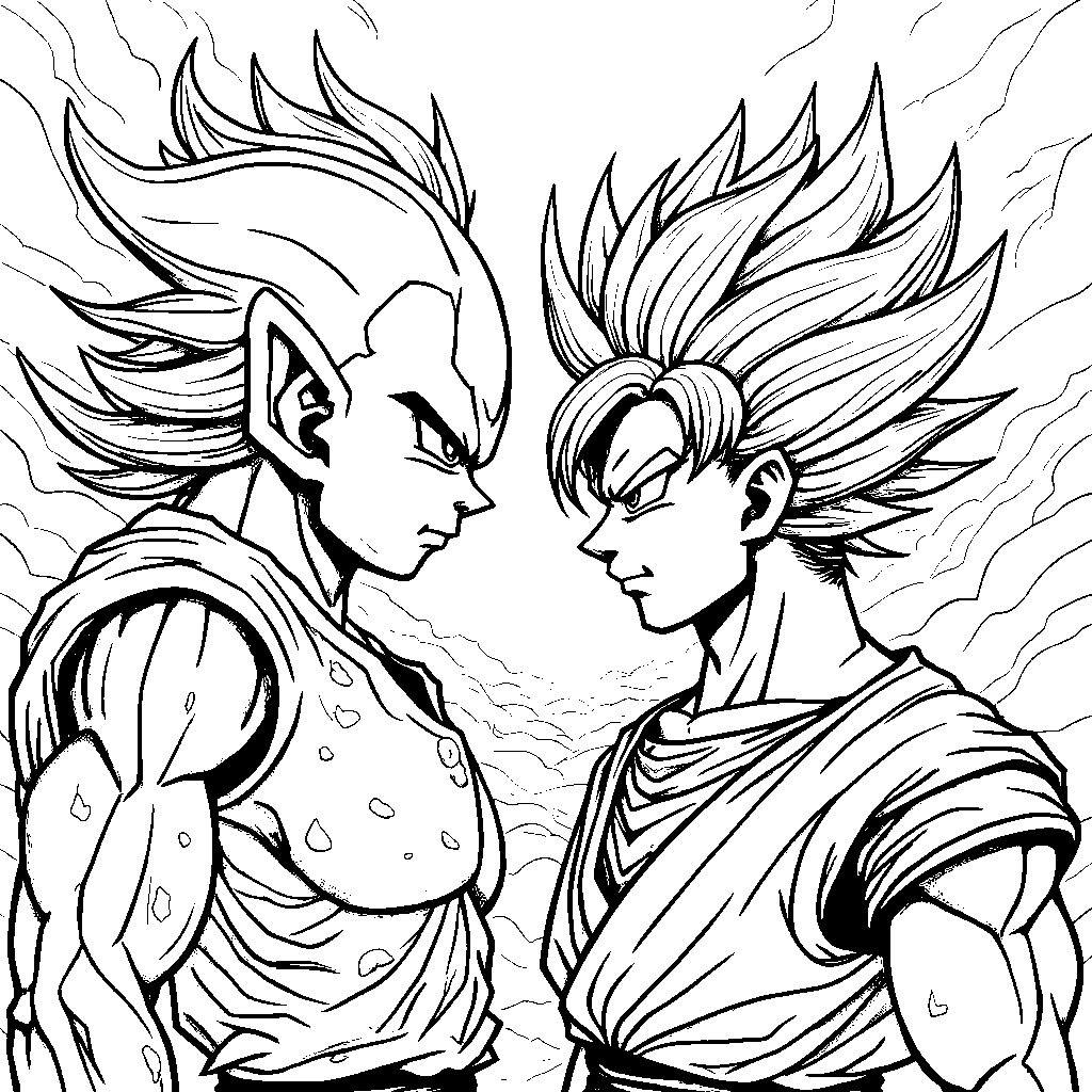 Goku facing off against Frieza with a determined look