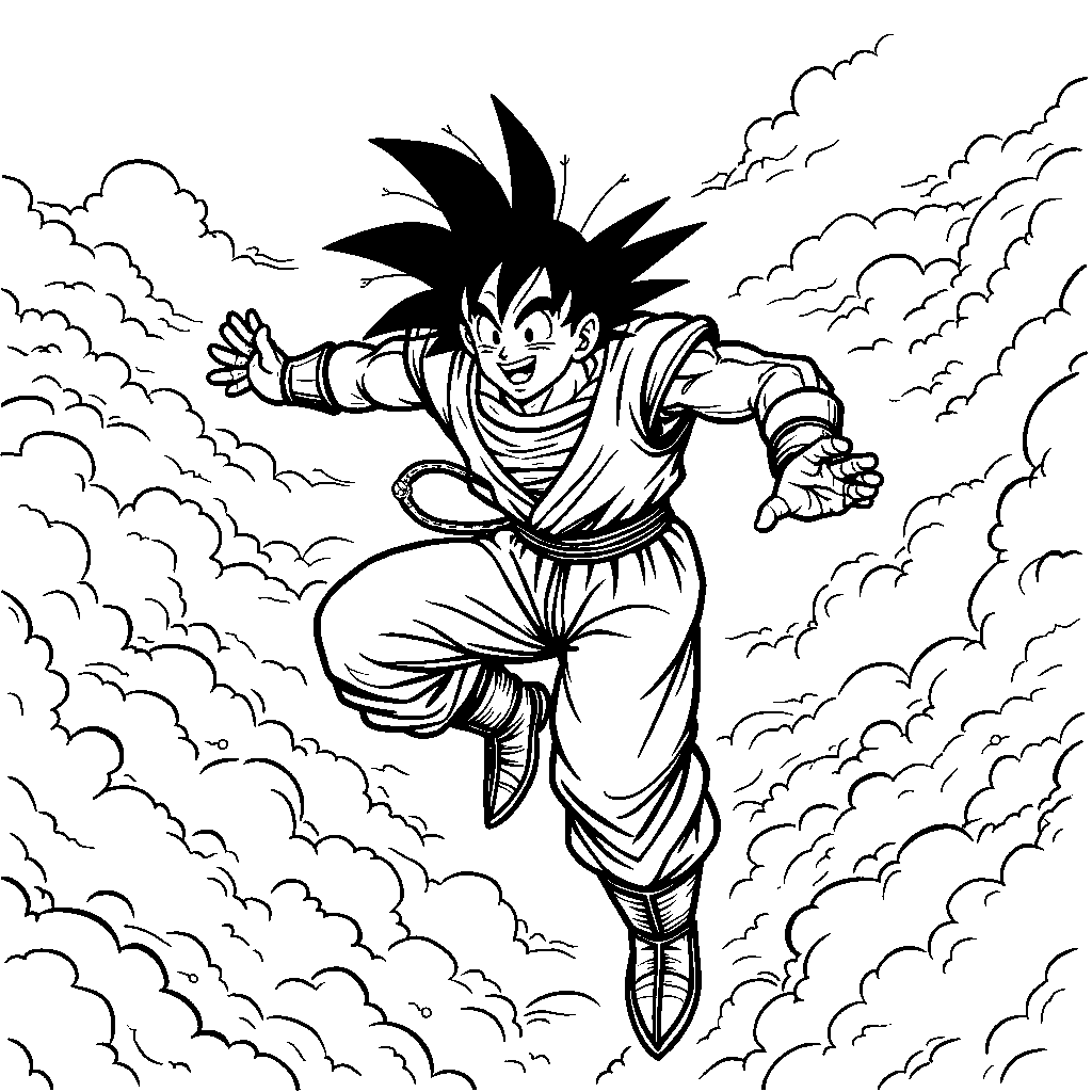 Goku flying on his flying nimbus cloud