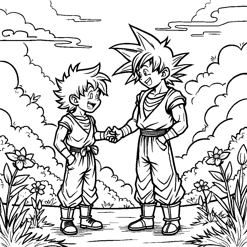 Goku joking around with his buddy Yamcha in a park