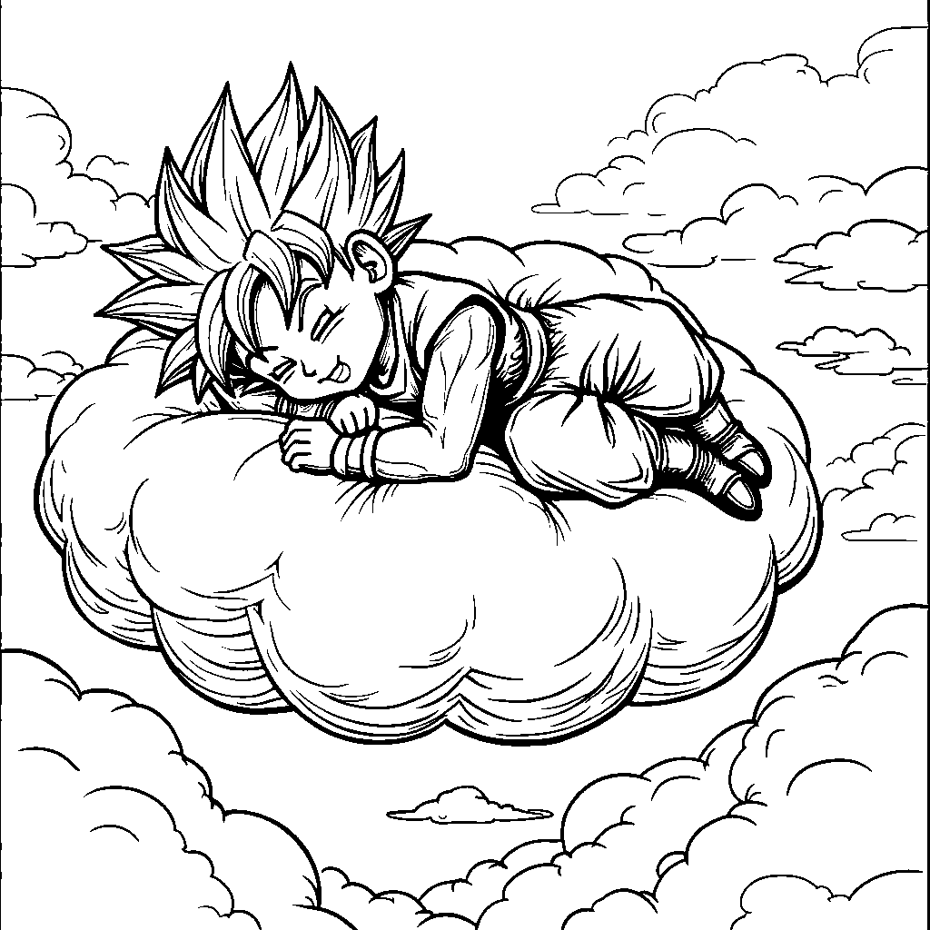 Goku taking a nap on his flying nimbus cloud