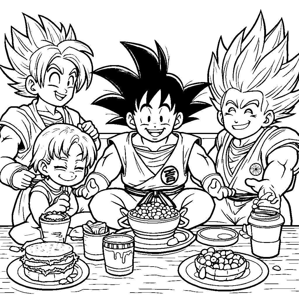 Goku with his friends at Capsule Corp having fun