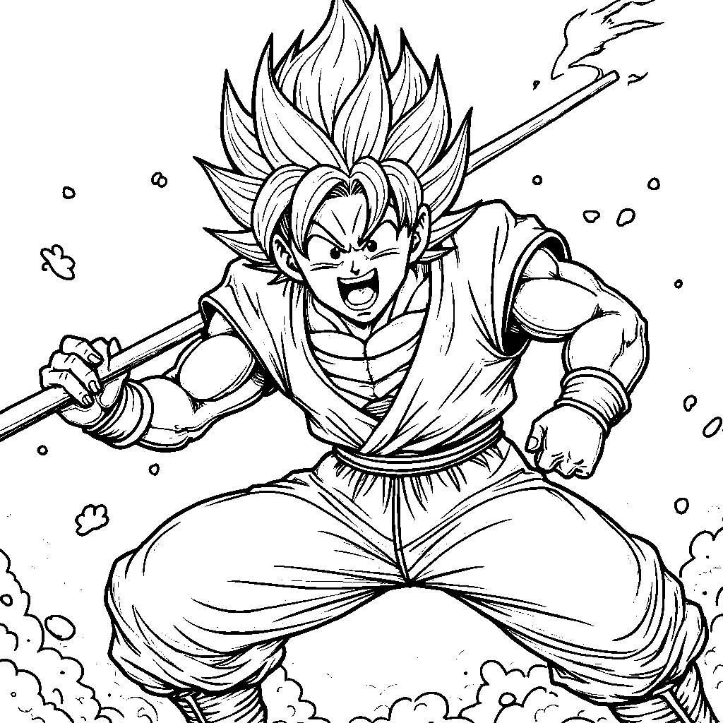 Goku with his trusty Power Pole ready for action