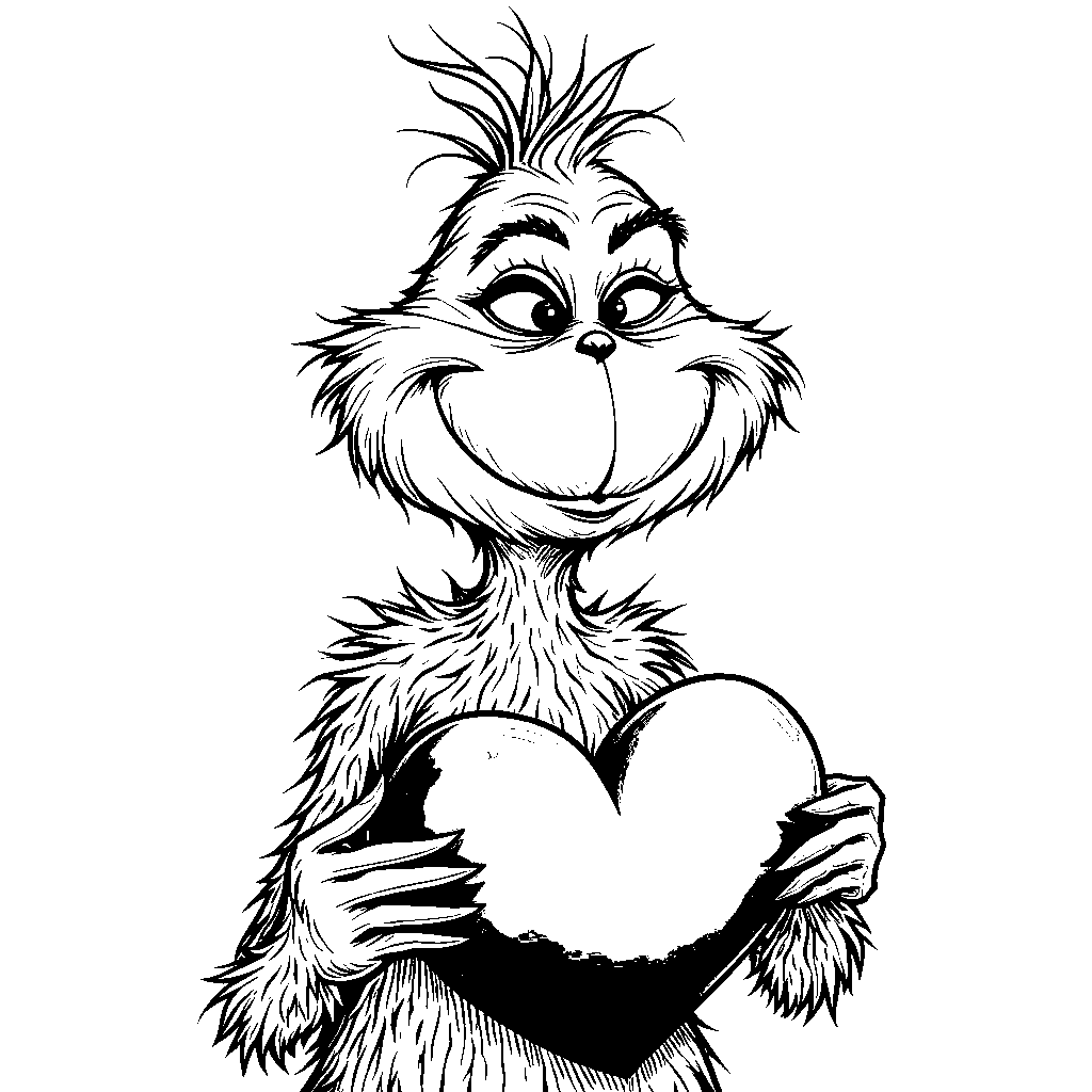 The Grinch holding a big red heart