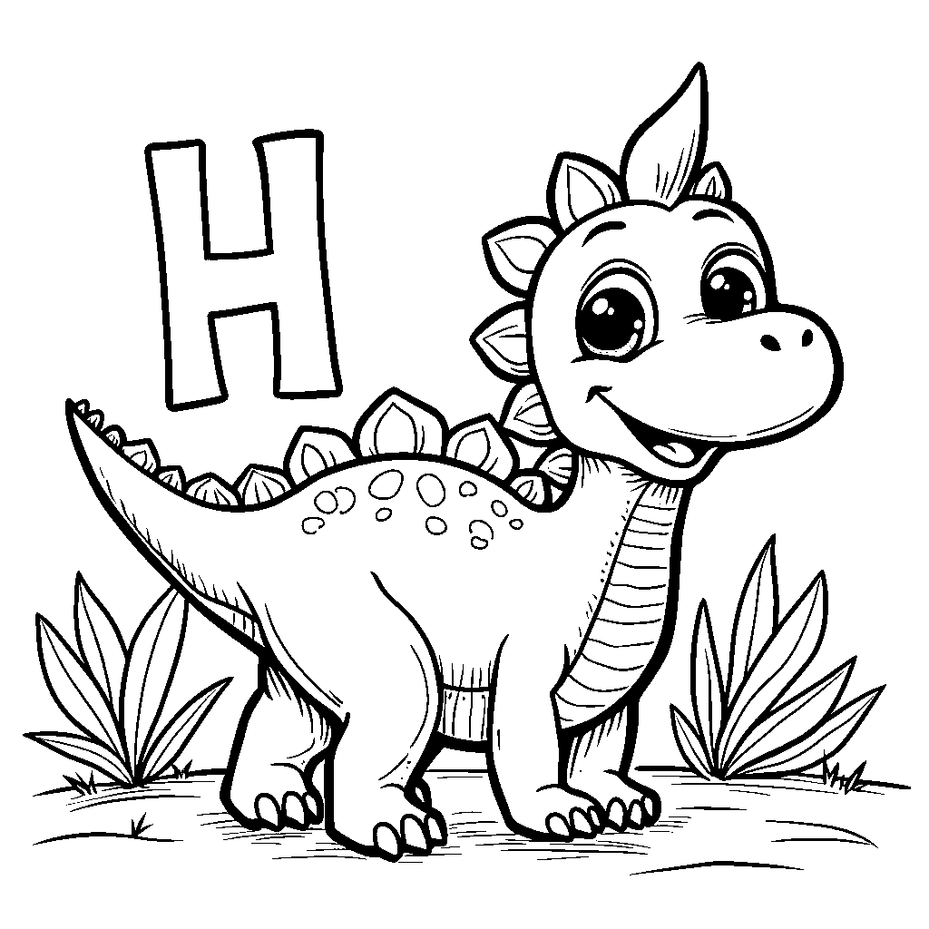 A friendly dinosaur with the letter H as its tail