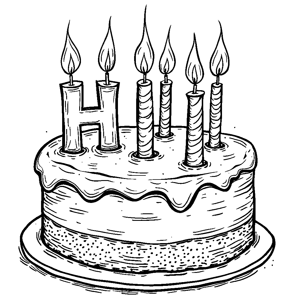 A letter H dressed up as a birthday cake with candles on top