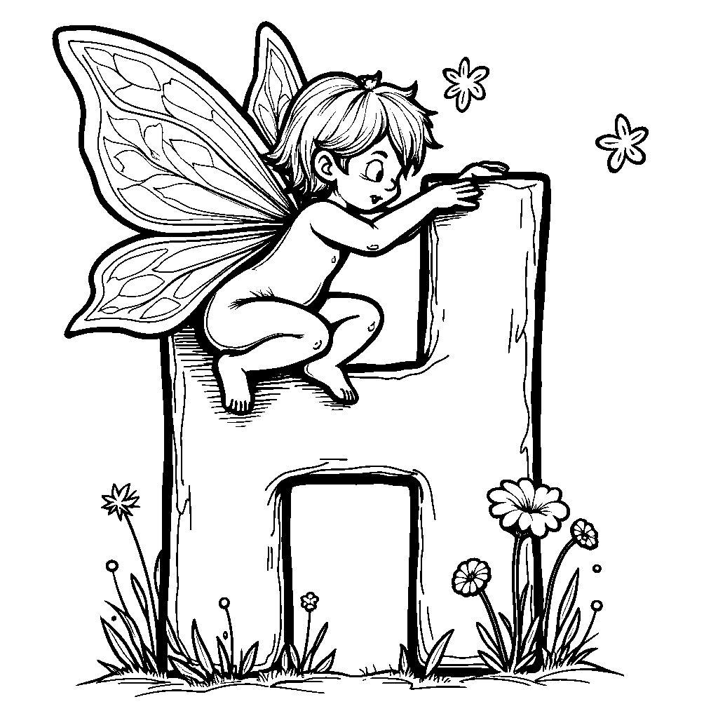 A letter H featuring a tiny fairy sitting on top with sparkly wings