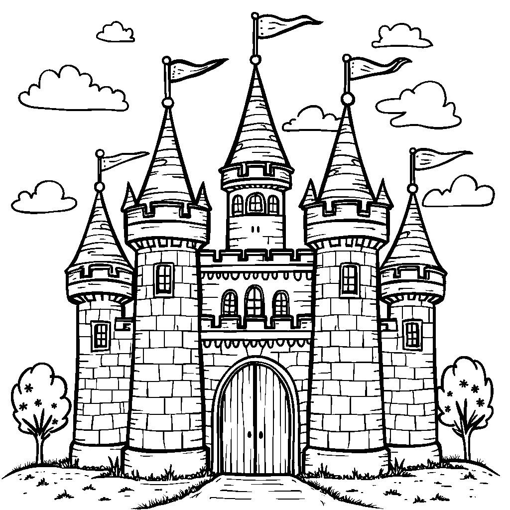 A letter H shaped like a fancy castle with flags waving