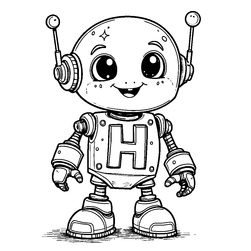 A letter H transformed into a friendly robot with blinking lights