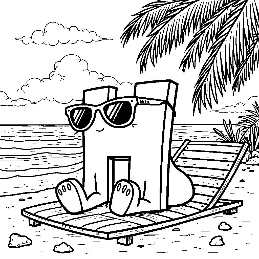 A letter H wearing sunglasses and lounging under the sun