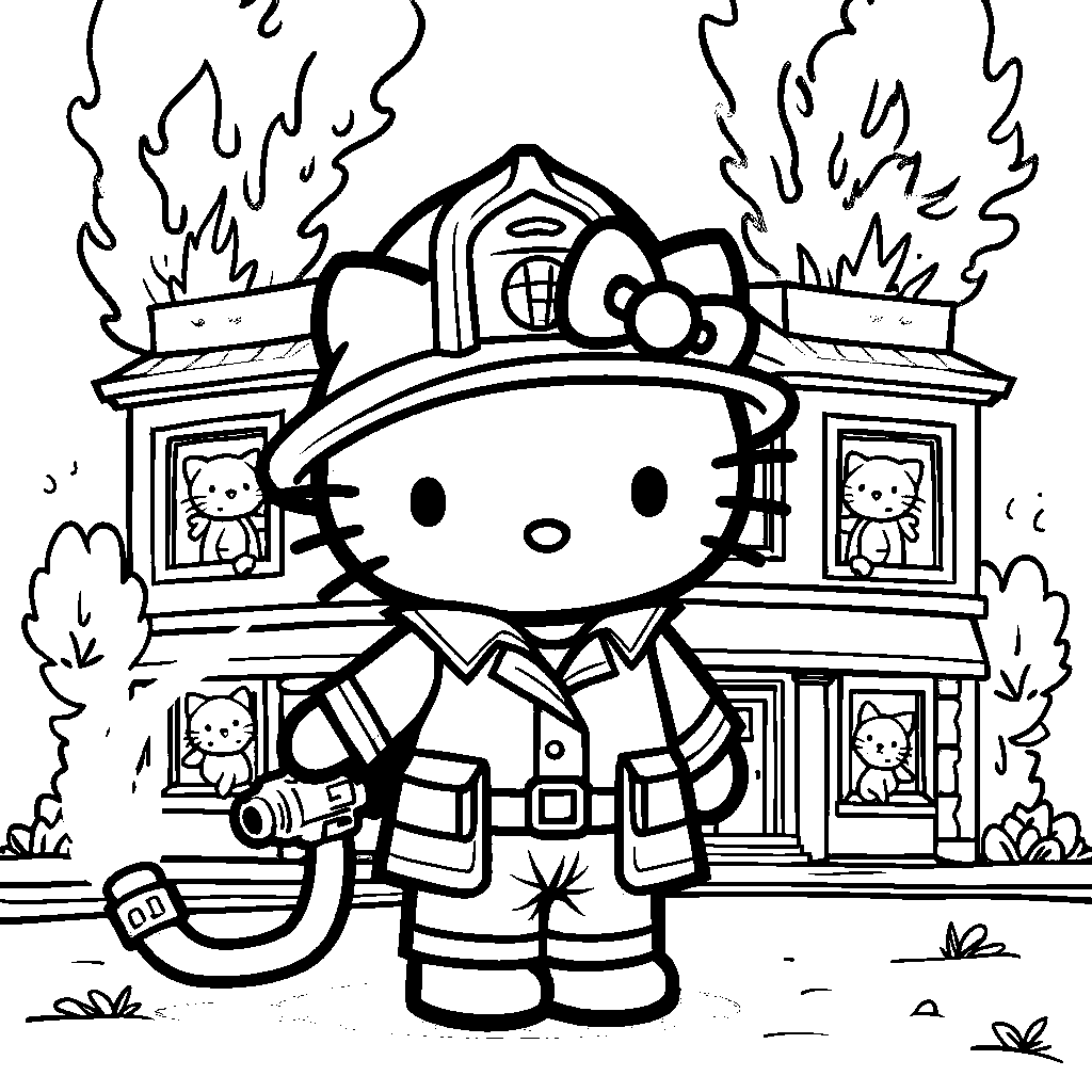 Hello Kitty as a firefighter