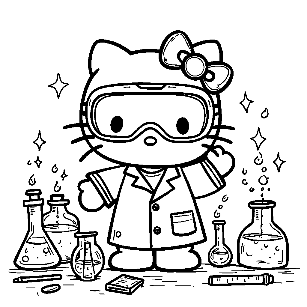 Hello Kitty as a scientist in a lab