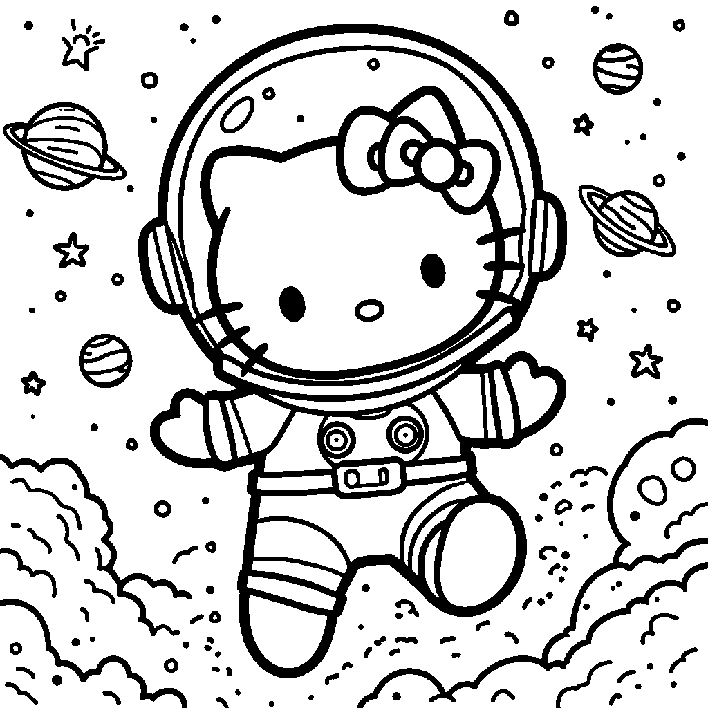 Hello Kitty as a astronaut in space