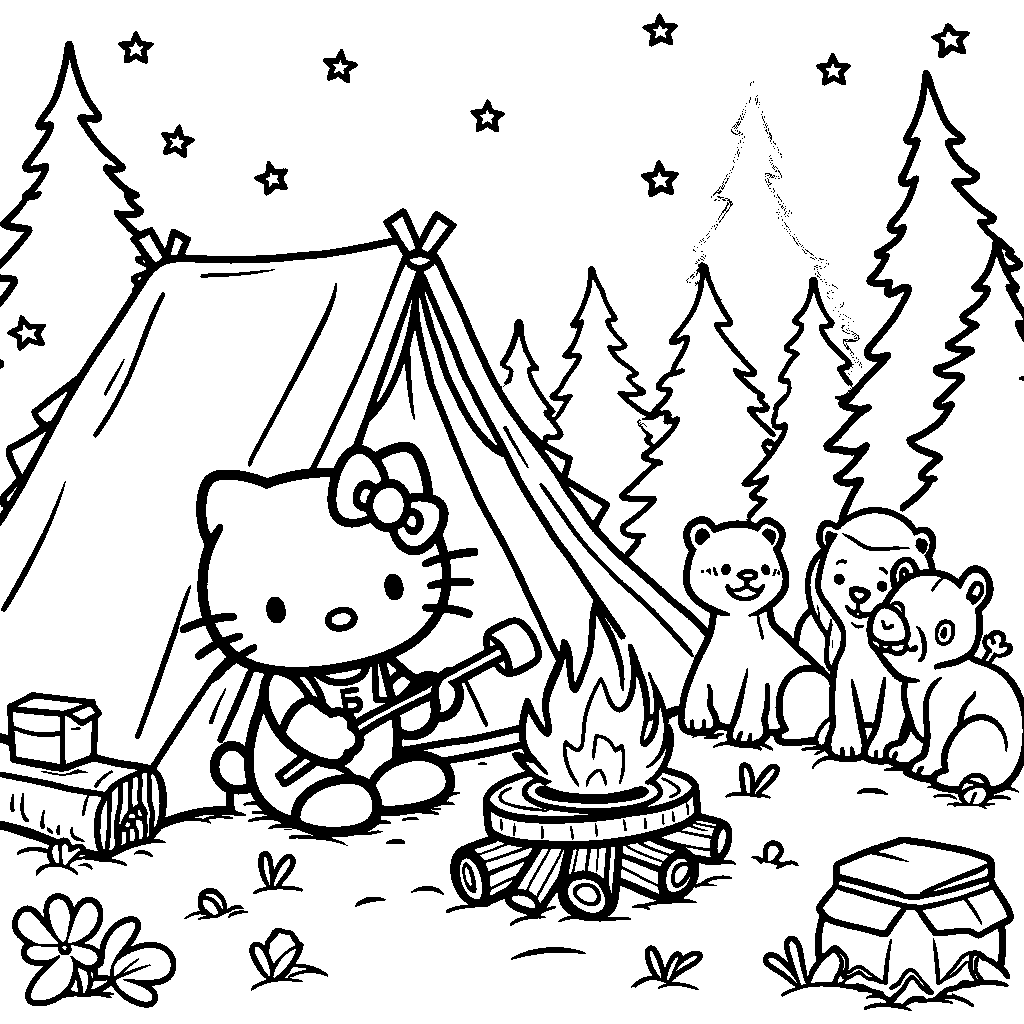 Hello Kitty having a backyard campout