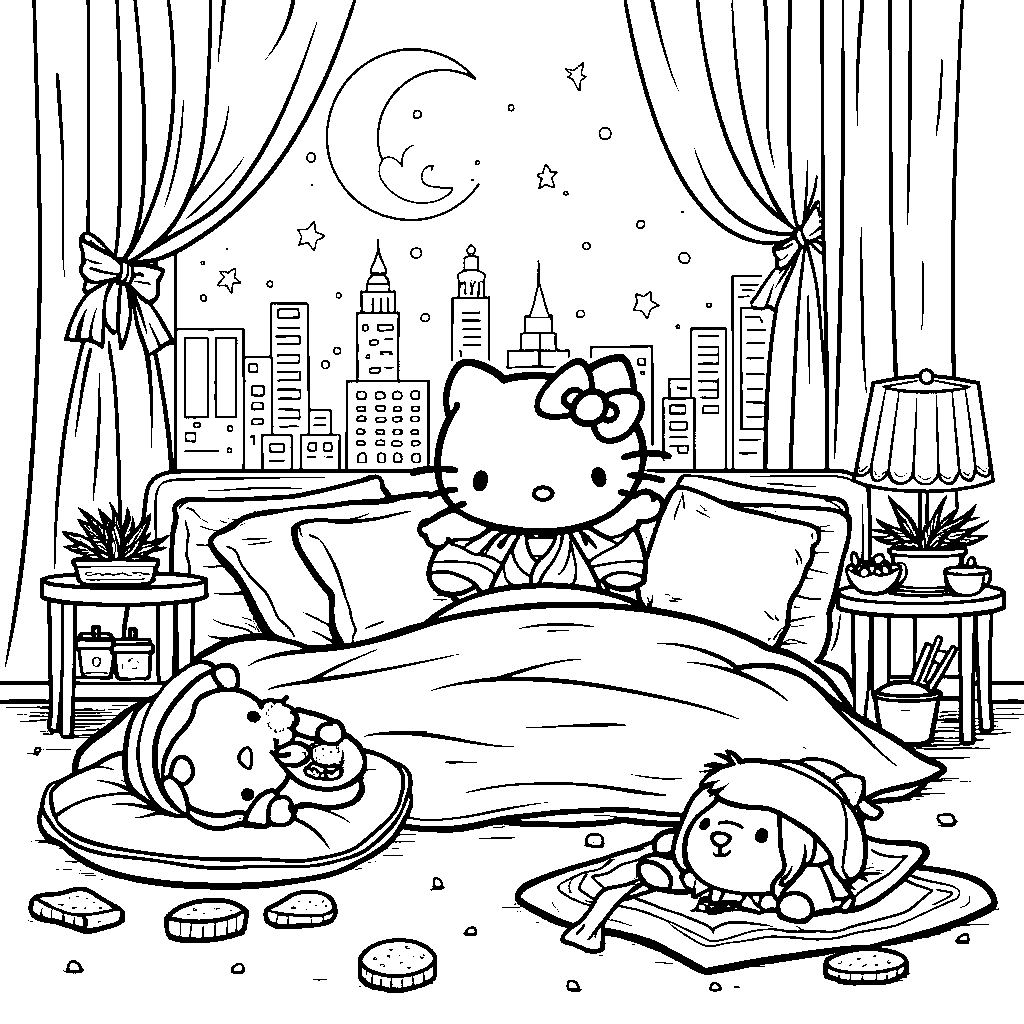 Hello Kitty having a sleepover with friends