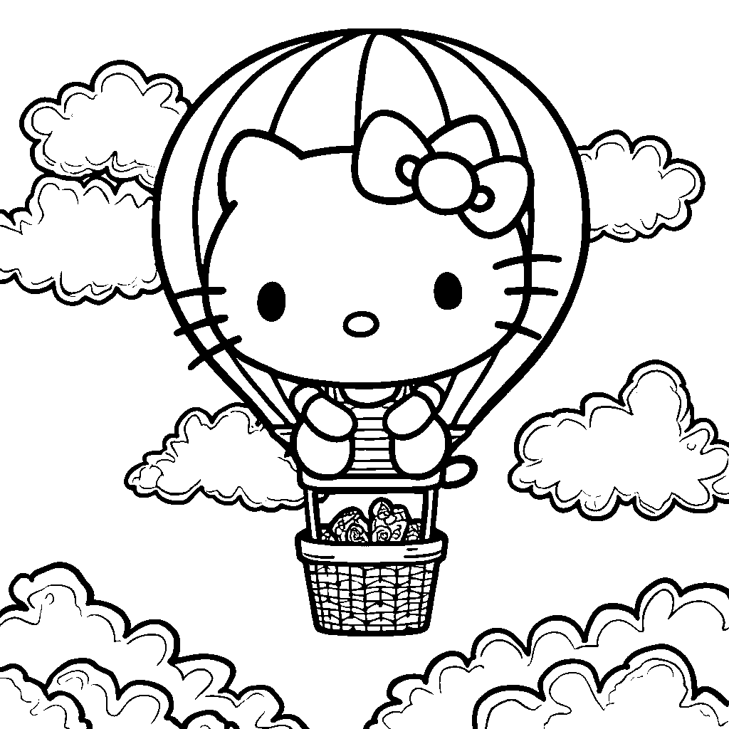 Hello Kitty in a hot air balloon