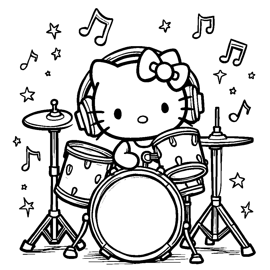 Hello Kitty playing the drums