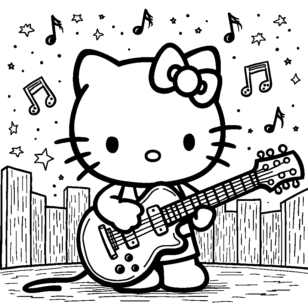 Hello Kitty playing the guitar