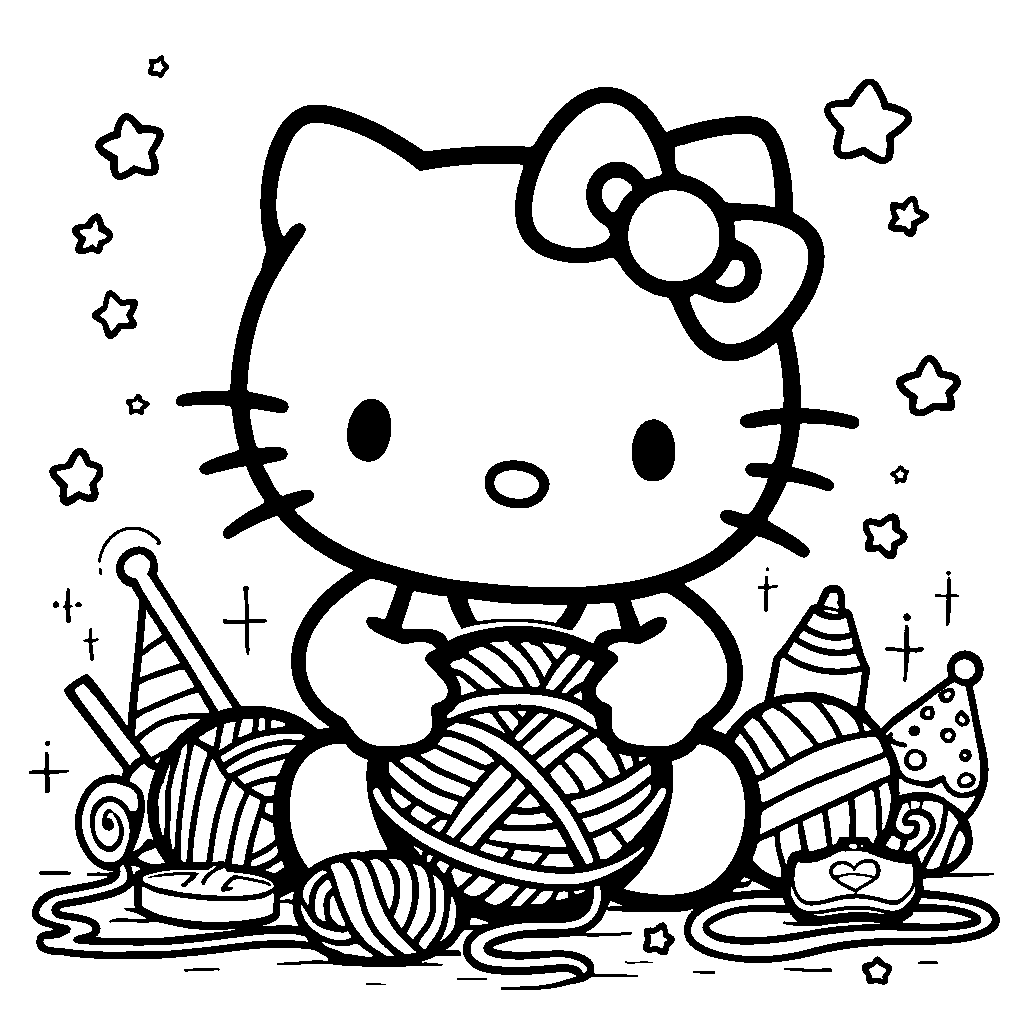 Hello Kitty playing with a ball of yarn