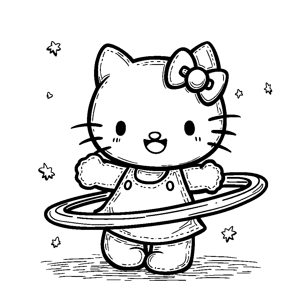 Hello Kitty playing with a hula hoop