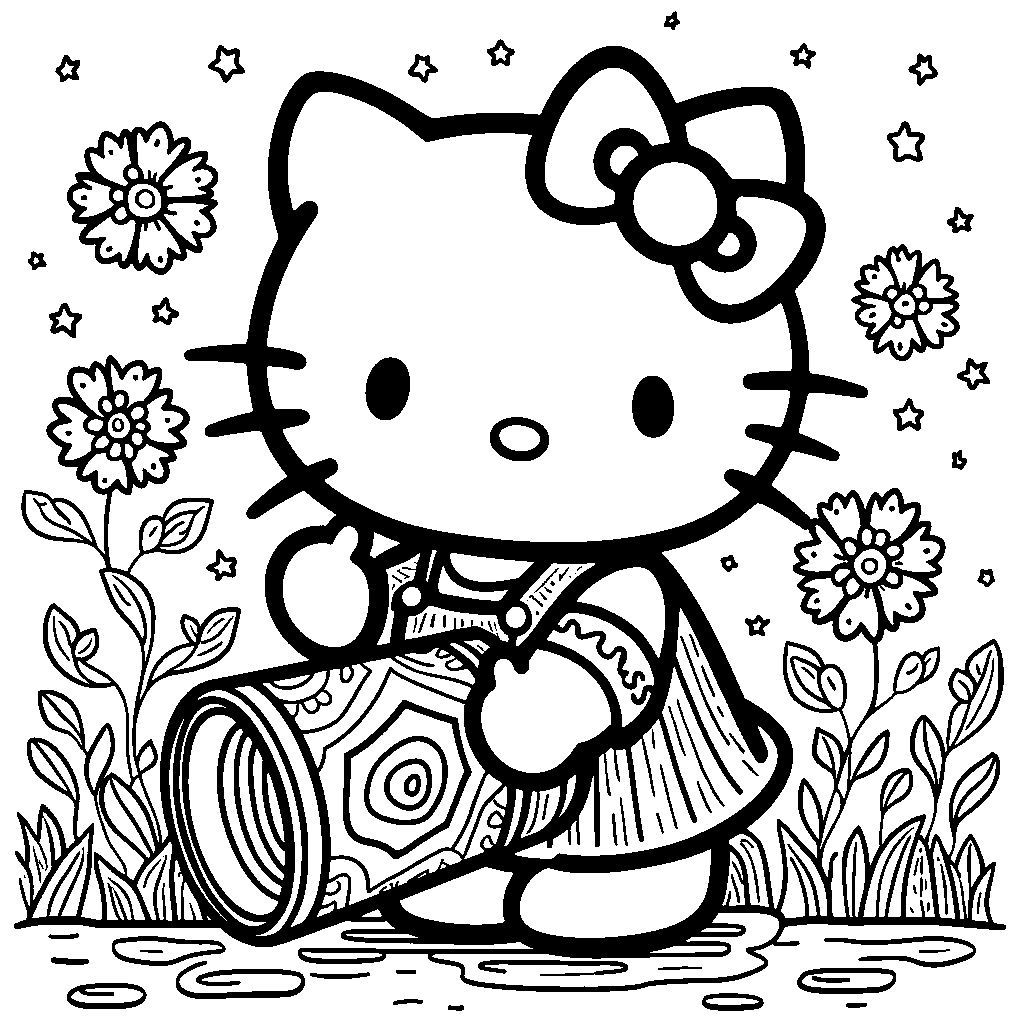 Hello Kitty playing with a kaleidoscope