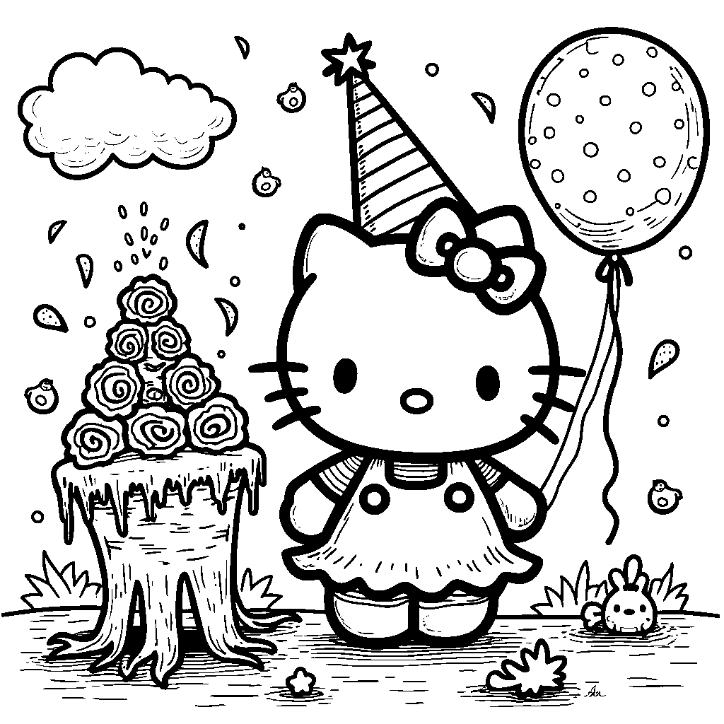 Hello Kitty playing with a pinata