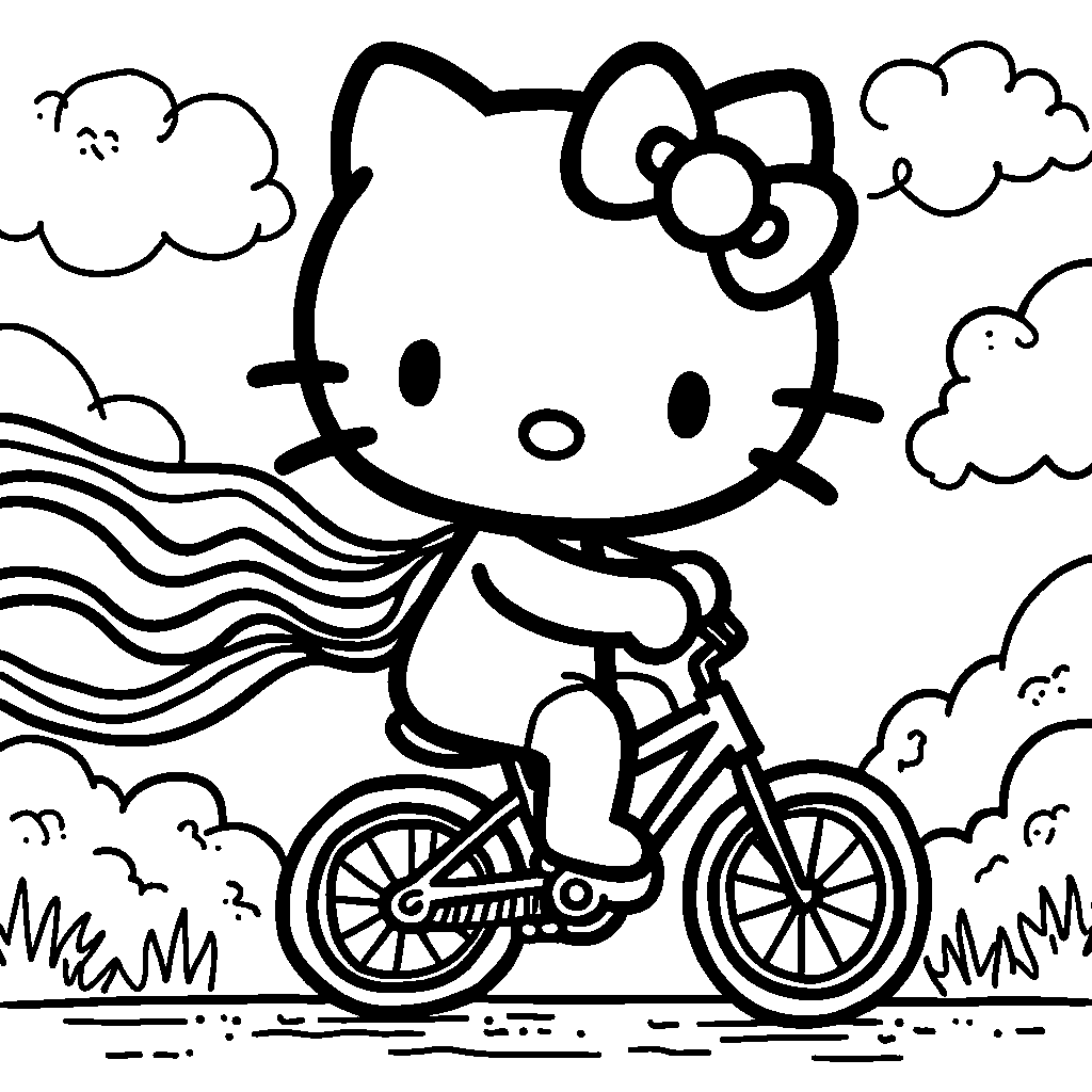 Hello Kitty riding a bike with streamers