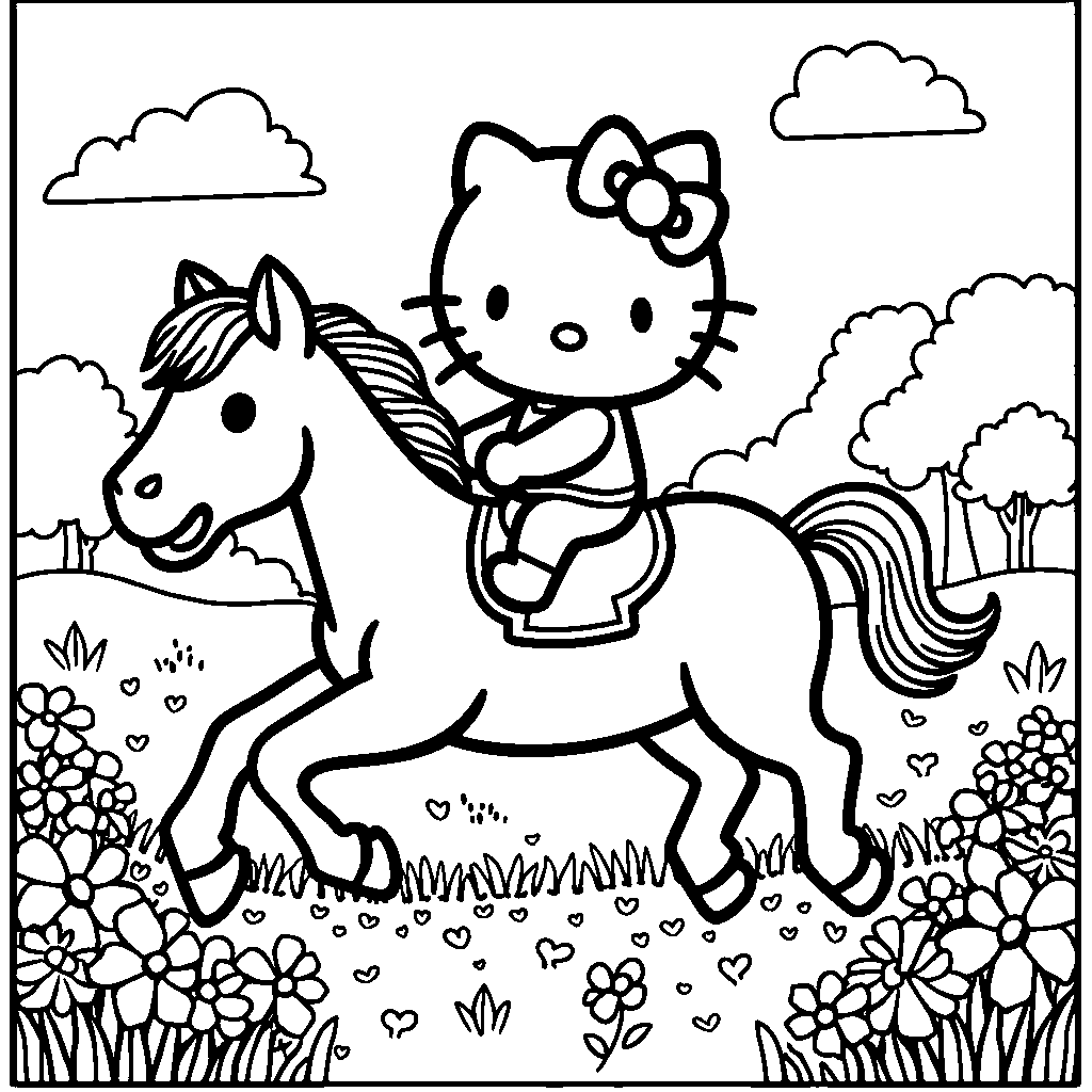 Hello Kitty riding a horse