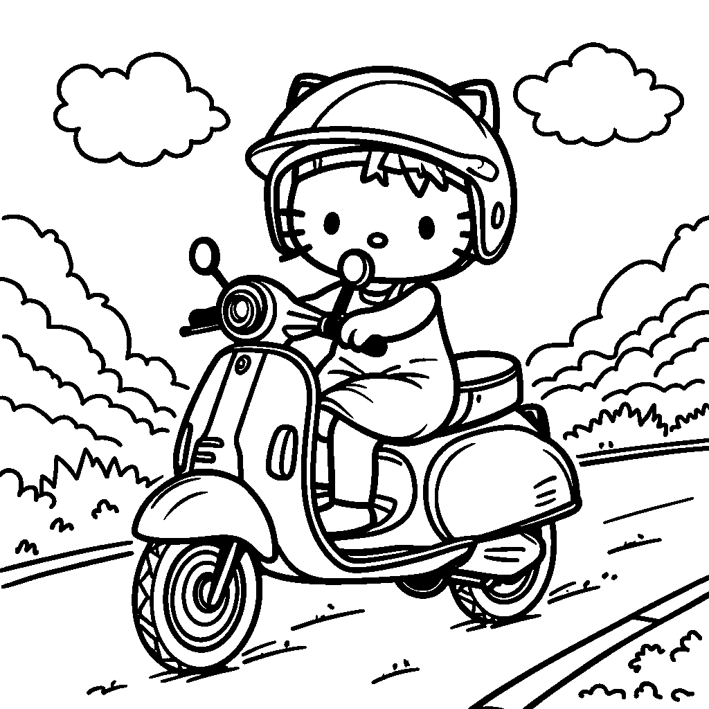 Hello Kitty riding a scooter