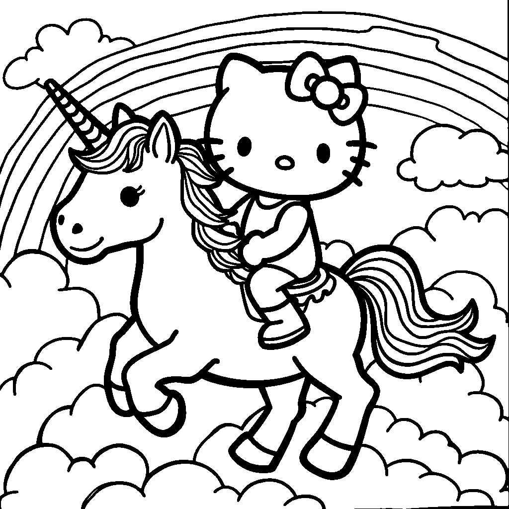 Hello Kitty riding a unicorn