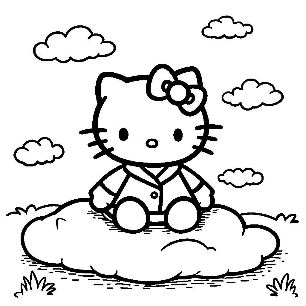 Hello Kitty sitting on a cloud