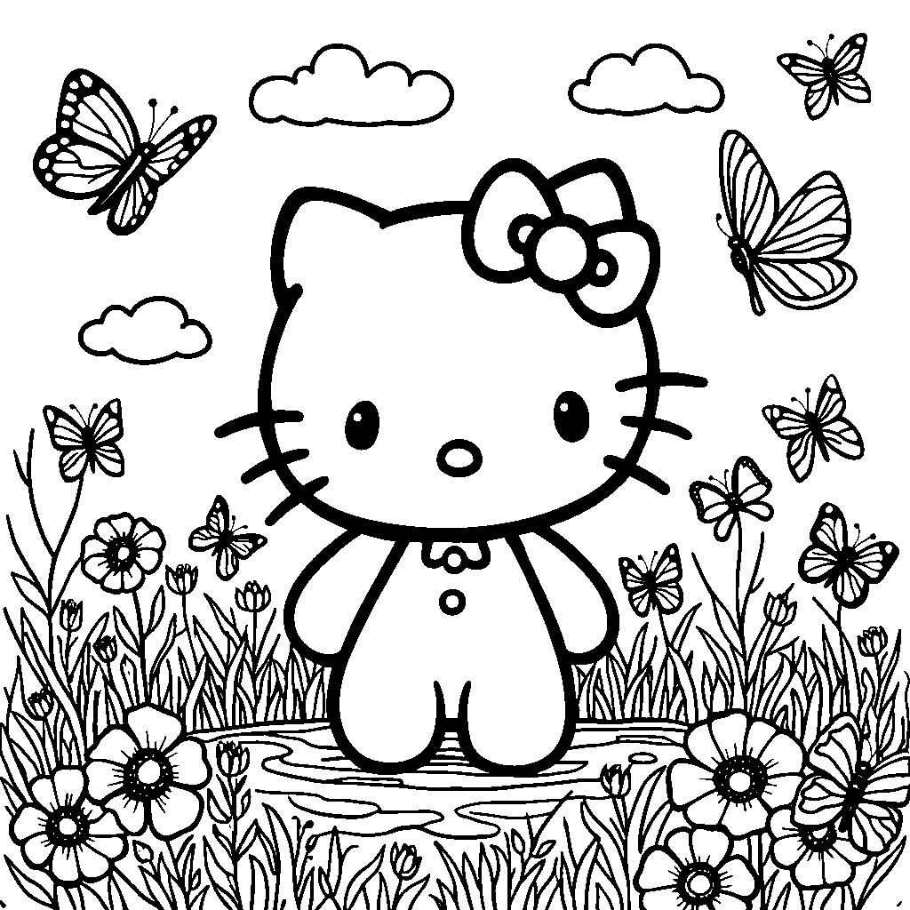 Hello Kitty surrounded by butterflies