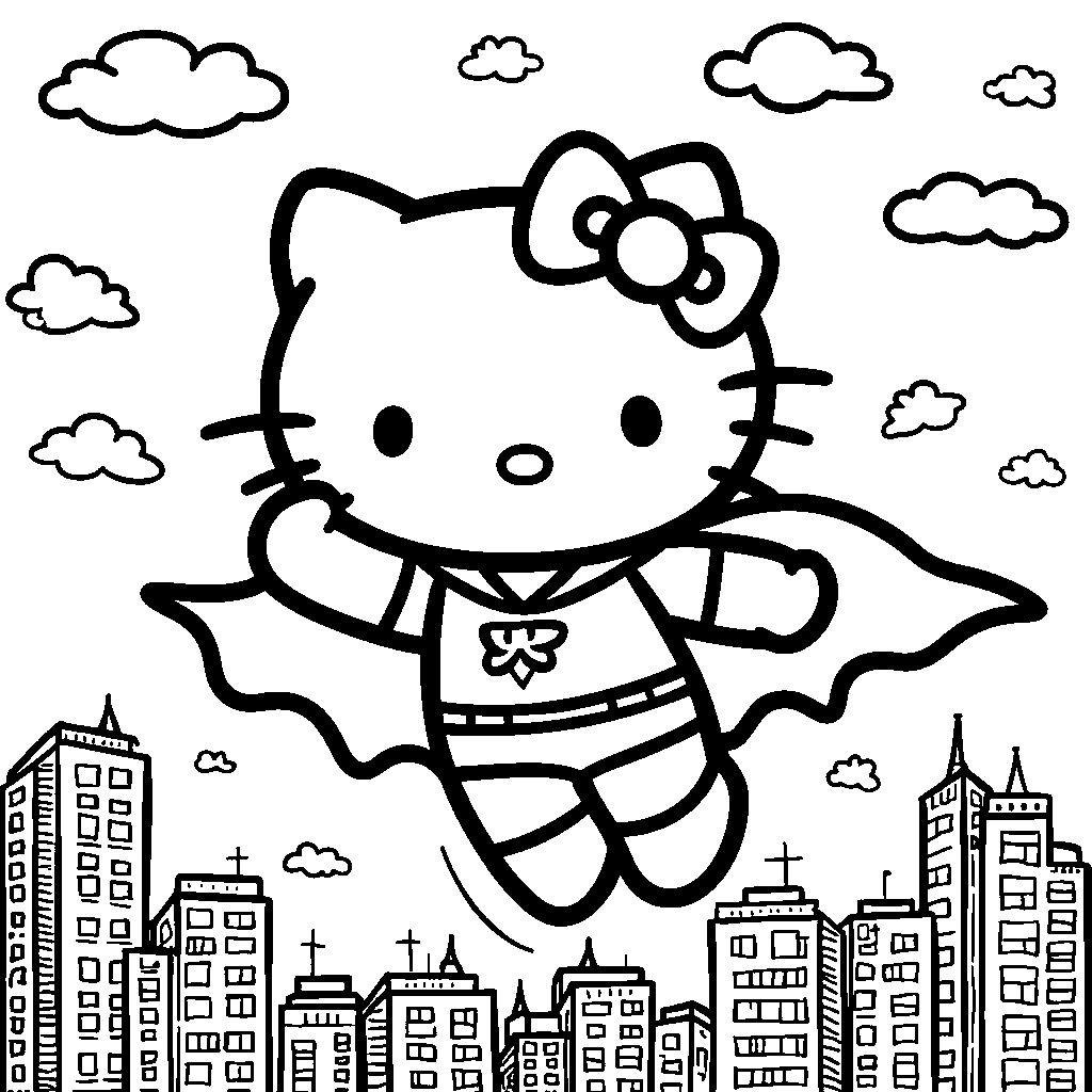 Hello Kitty wearing a superhero cape