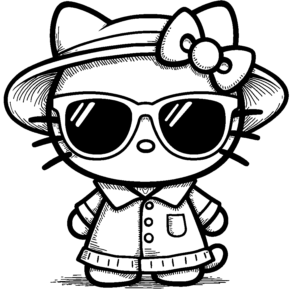 Hello Kitty wearing sunglasses and a hat