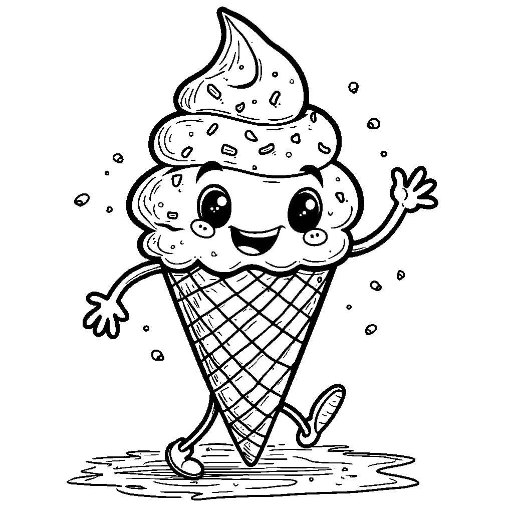 An animated ice cream cone doing a dance