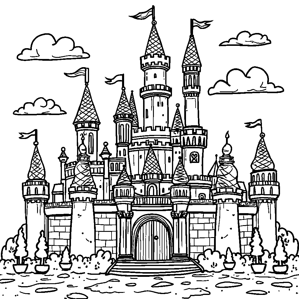 An ice cream castle with towers made of waffle cones