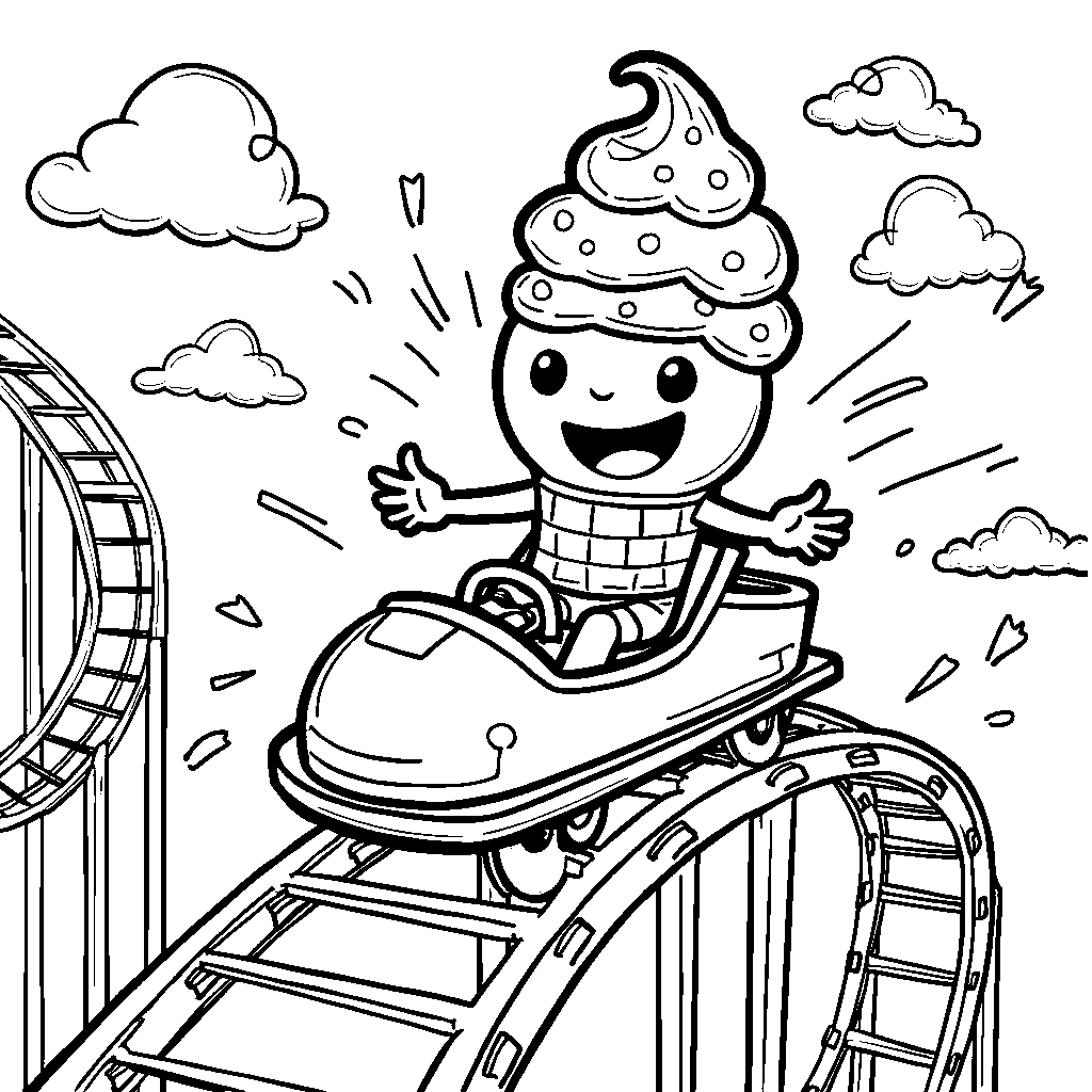 An ice cream cone riding a roller coaster