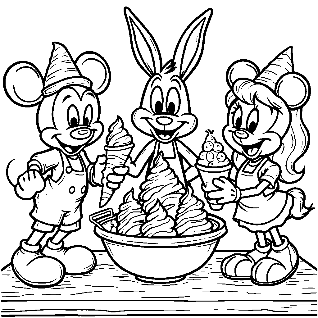 An ice cream cooking competition among cartoon characters