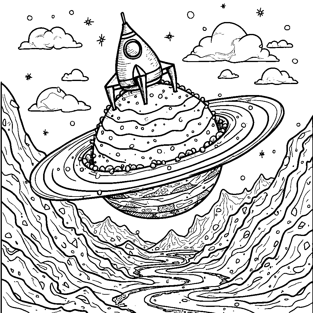 An ice cream planet with a rocket ship landing