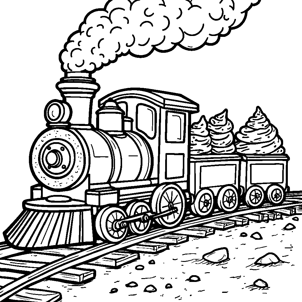 An ice cream train chugging along a candy track