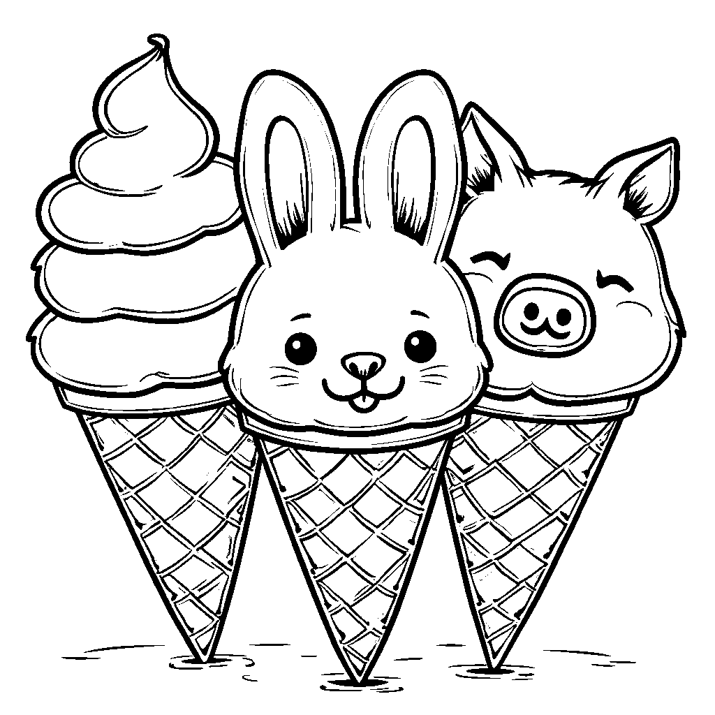 Ice cream cones shaped like various animals, like bears and cats