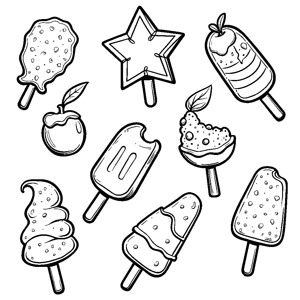 Ice cream popsicles in different shapes and flavors