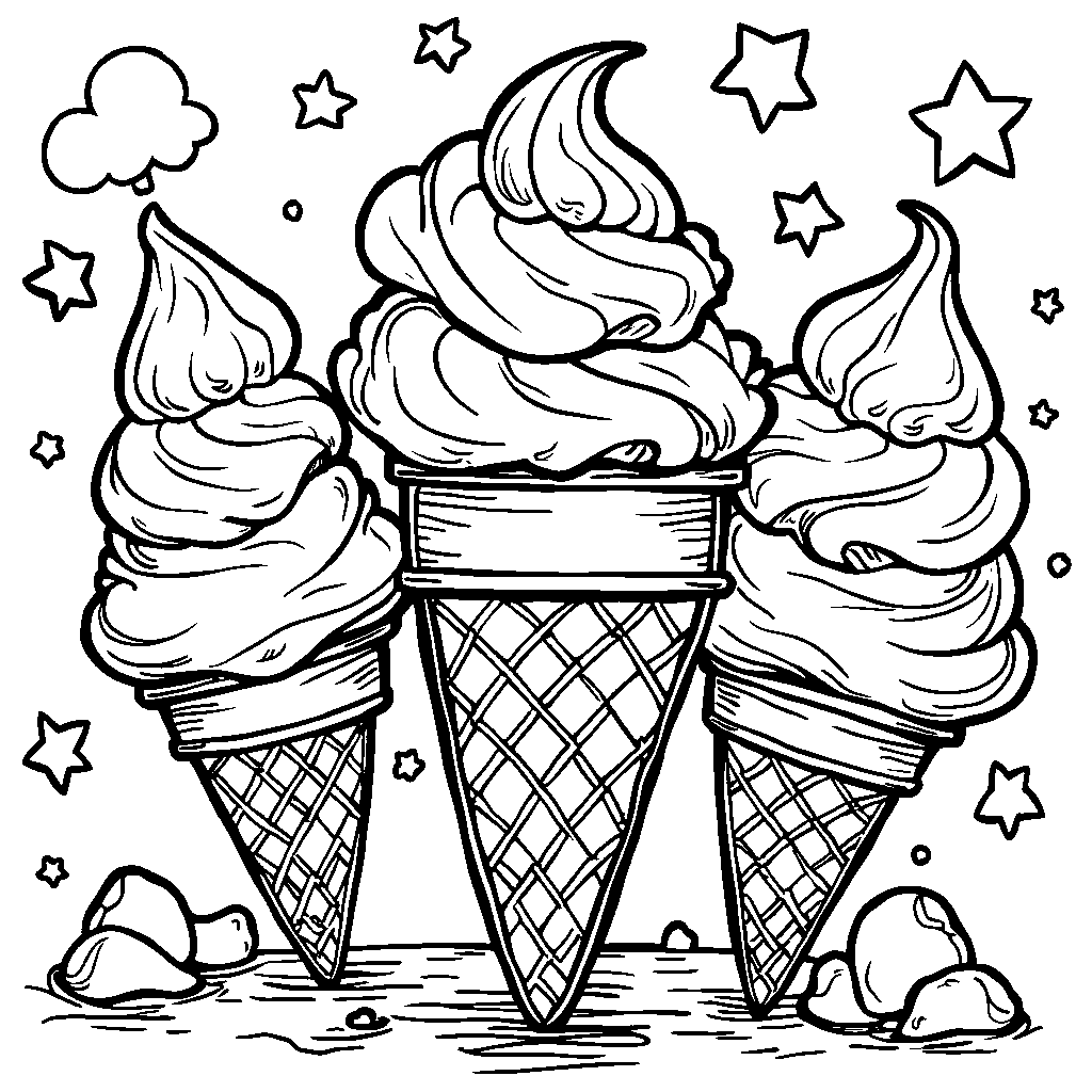 Ice cream shapes turning into different fun objects, like balloons and stars