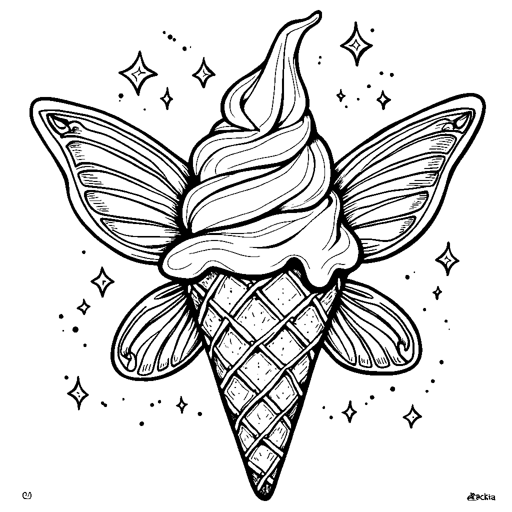 Magical fairy ice cream with wings and sparkles