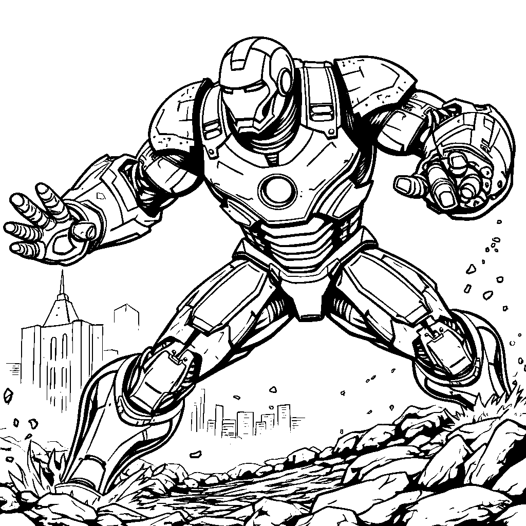 Iron Man battling a giant robot