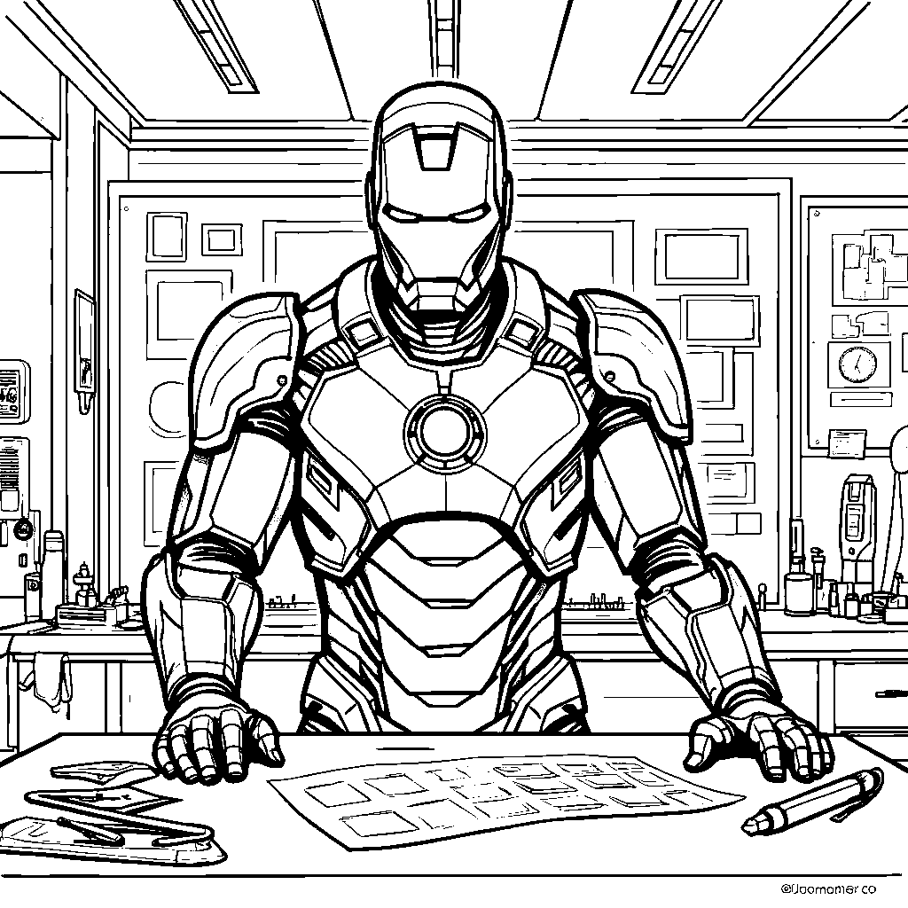 Iron Man building his suit in his workshop