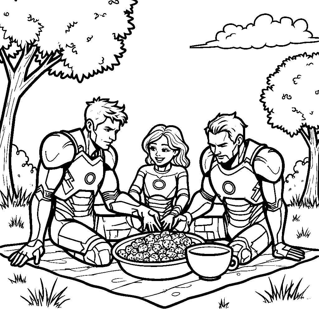 Iron Man having a picnic with friends